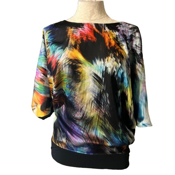 Ted Baker Top Multicolor 2 Medium Dolman Sleeve Colorful Front Stretch - Picture 1 of 7